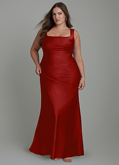 Azazie Agustina Brautjungfernkleider Meerjungfrau-Linie Korsett Stretch-Satin Kleid Granatapfelrot image9