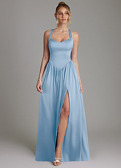 Azazie Francis Bridesmaid Dresses Powder Blue A-Line Corset Stretch Satin Dress image1