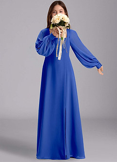 Azazie Bondi Junior Royal Blue A-Line Blouson Chiffon Dress image1