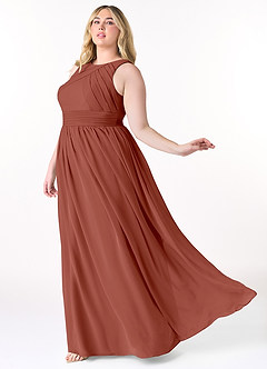 Azazie Harper Robes de demoiselle d'honneur Robe Trapèze en Mousseline de soie Plissée Auburn image8