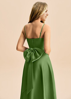 Azazie Rumi Junior Basil A-Line Pleated Stretch Satin Dress image6