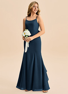 Azazie Lioren Junior Dark Navy Mermaid Bow Chiffon Dress image4