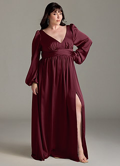 Azazie Norah Brudtärnklänningar Klänning av A-Line i Stretch Satin Cabernet image9