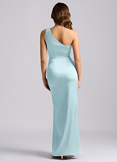 Azazie Akilah Bridesmaid Dresses Cloud Blue Mermaid One Shoulder Stretch Satin Dress image2
