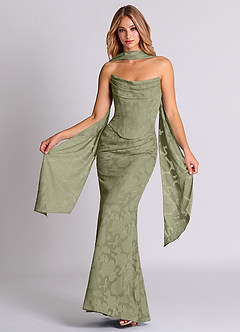 Azazie Sorrel Bridesmaid Dresses Pistachio Mermaid Corset Floral Burnout Convertible Dress image1