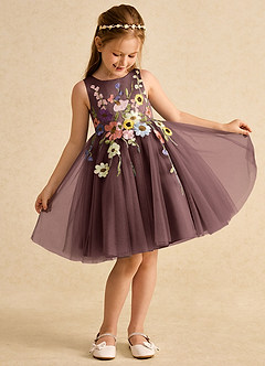 Azazie Prima Flower Girl Dresses Espresso A-Line Bow Tulle Dress image3