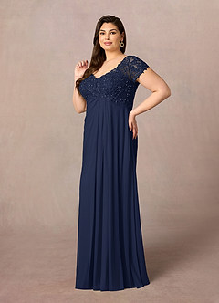 Azazie Macy Mother of the Bride Dresses Dark Navy A-Line V-Neck Sequin Lace Lace Dress image7