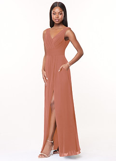 Azazie Karina Bridesmaid Dresses MAI TAI A-Line Pleated Chiffon Dress image3