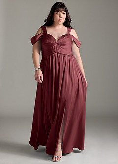 Azazie Lianne Bridesmaid Dresses Merlot A-Line Off the Shoulder Stretch Satin Dress image9