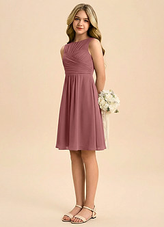 Azazie Skyla Junior Vestido de Amatista de Gasa de Corte en A con Plisado image4