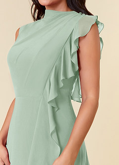 Azazie Narine Mother of the Bride Dresses Agave A-Line High Neckline Pleated Chiffon Dress image8