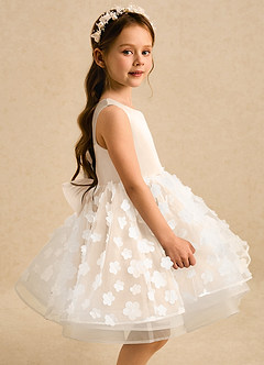 Azazie Billie Flower Girl Dresses White Alabaster Ball-Gown Pleated Matte Satin Dress image3