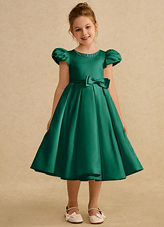 Azazie Pearl Abiti da Ragazza di Fiori Abito Principessa in Raso Opaco Plissettato Smeraldo image5