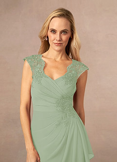 Azazie Gladys Mother of the Bride Dresses Dusty Sage A-Line Queen Anne Lace Chiffon Dress image5