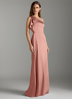 Azazie Rinna Brautjungfernkleider Meerjungfrau-Linie Gestreift Stretch-Satin Kleid Rosettenrosa image3