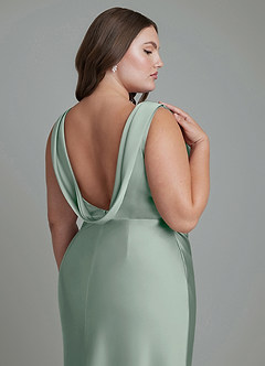 Azazie Kieryn Bridesmaid Dresses Agave Mermaid Pleated Stretch Satin Dress image14