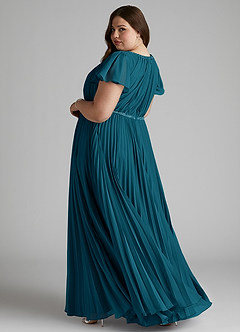 Azazie Kara Bescheidene Brautjungfernkleider A-Linie Plissee Chiffon Bodenlänge Kleid image11