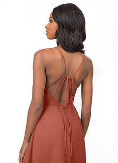 Azazie Everleigh Abiti da Damigella Abito A-Line in Chiffon con Scollo a Cuore a Pieghe Argilla image3