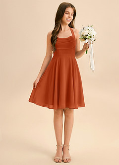 Azazie Kady Junior Burnt Orange A-Line Sweetheart Neckline Chiffon Dress image3