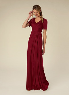 Azazie Bessie Mother of the Bride Dresses Burgundy A-Line Pleated Mesh Dress image3