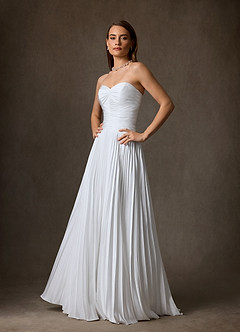 Azazie Liora Vestidos de novia Vestido de Diamante Blanco de Satén Elástico de Corte en A con Sin tirantes image6