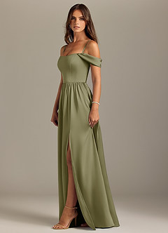 Azazie Calianna Bridesmaid Dresses Pistachio A-Line Off the Shoulder Stretch Satin Convertible Dress image6