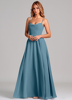 Azazie Elle Robes de demoiselle d'honneur Robe Trapèze en Mousseline de soie Plissée Bermude image4