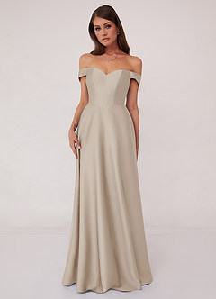 Barbie ♥ Azazie Bridesmaid Dresses Frost A-Line Off the Shoulder Stretch Satin Convertible Dress image1