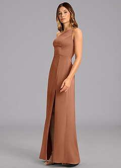 Azazie Phaedra Bridesmaid Dresses Bronzer A-Line One Shoulder Stretch Satin Dress image5