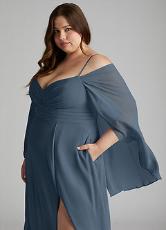 Azazie Cienna Bridesmaid Dresses Neptune A-Line Off the Shoulder Chiffon Dress image11