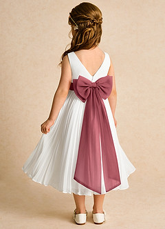 Azazie Margot Abiti da Ragazza di Fiori Abito A-Line in Chiffon Plissettato Avorio Merlot image5