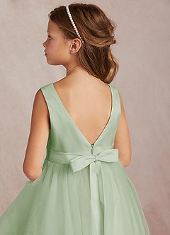 Azazie Marlee Final Sale Dusty Sage A-Line Pleated Matte Satin Dress image5