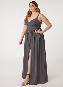 Azazie Chanel Abiti da Damigella Abito A-Line in Chiffon Plissettato Grigio Acciaio image10