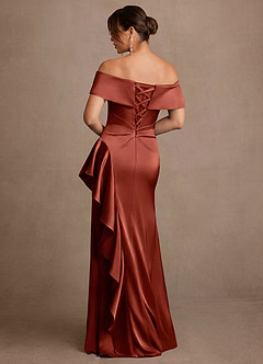 Azazie Kirsty Abiti per la Madre della Sposa Abito Tubino in Raso Elasticizzato a Spalla Scoperta Terracotta image2