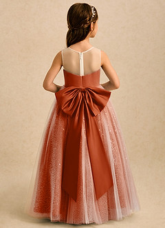Azazie Addison Robe Demoiselle D'honneur Fillette Robe Princesse en Tulle Sequins Orange Brûlée image2