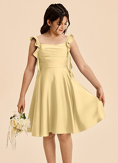 Azazie Kira Junior Butter A-Line Ruched Stretch Satin Dress image5