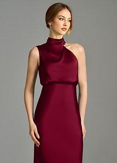 Azazie Brylie Abiti da Damigella Abito Sirena in Raso Elasticizzato Plissettato Borgogna image6