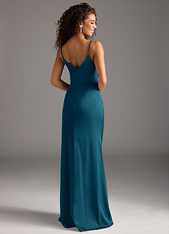 Azazie Deandra Bridesmaid Dresses Ink Blue Mermaid Pleated Stretch Satin Dress image4