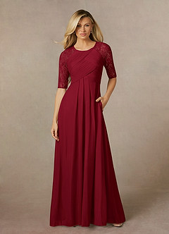 Azazie Raelyn Mother of the Bride Dresses Burgundy A-Line Lace Mesh Dress image1
