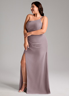 Azazie Eren Robes de demoiselle d'honneur Robe Fourreau en Mousseline de soie Ue épaule Crépuscule image11
