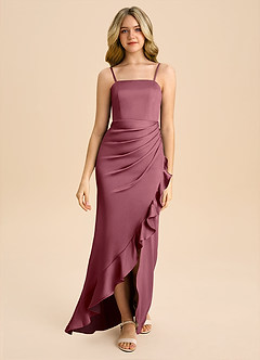 Azazie Buzzy Junior Etui Plissee Stretch-Satin Kleid Wüstenrose image4