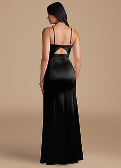 Azazie Shania Bridesmaid Dresses Black Sheath Pleated Metallic Satin Dress image2