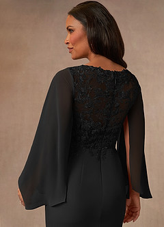 Azazie Perry vestidos de madre de la novia Vestido de Negro de Gasa de Sirena con Encaje cuello pico image4