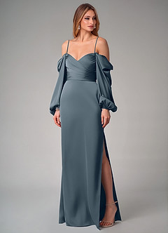 Azazie Sonata Robes de demoiselle d'honneur Robe Fourreau Convertible en Satin extensible Manche longue Violet Crépusculaire image7