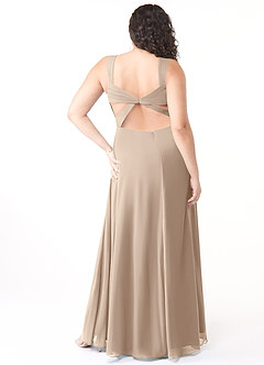 Azazie Nahrin Jurken voor bruidsmeisjes Jurk van Chiffon met A-Lijn V-hals Gevouwen Taupe image8