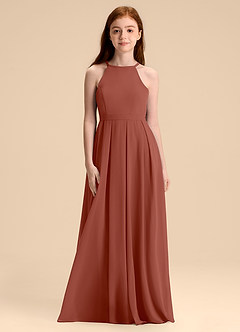 Azazie Arianthe Junior Abito A-Line in Chiffon Plissettato Auburn image4