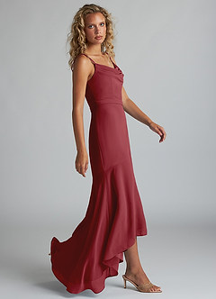 Azazie Summer Brautjungfernkleider Meerjungfrau-Linie Schaufel Kutte Chiffon Kleid Granatapfelrot image3