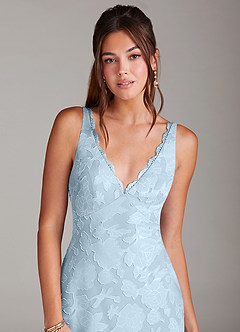 Azazie Tianna Bridesmaid Dresses Sky Blue Sheath Lace Floral Burnout Dress image6