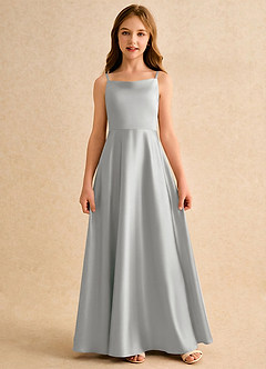Azazie Joella Girls Formal Blomsterpigekjoler A-Line Plisseret Stræk satin Gulv-længde Kjole image4