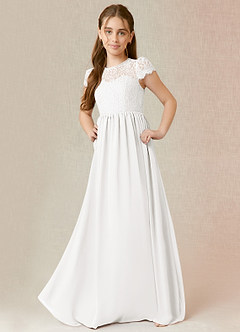 Azazie Delevingne Junior Linia A Koronka Szyfon Długość podłogi Młodsza druhna Sukienka image1